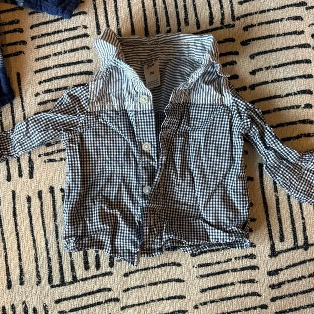 Checkered Kids Shirt Set - Blue, Purple, and White 6 Months